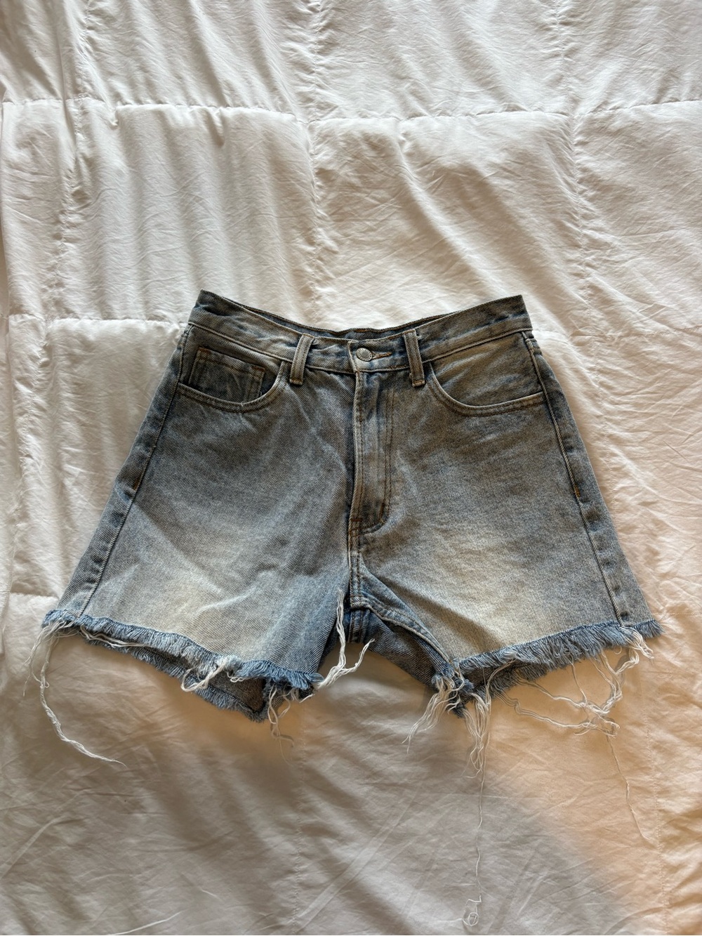 Brandy Melville Light Blue Distressed Frayed Hem Denim Shorts